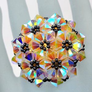 Aurora Borealis Bicone Crystals Ring Cluster Ring Glitter Beaded Stretch Ring